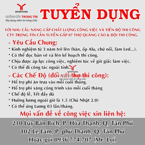 Tuyển gấp thợ quảng cáo